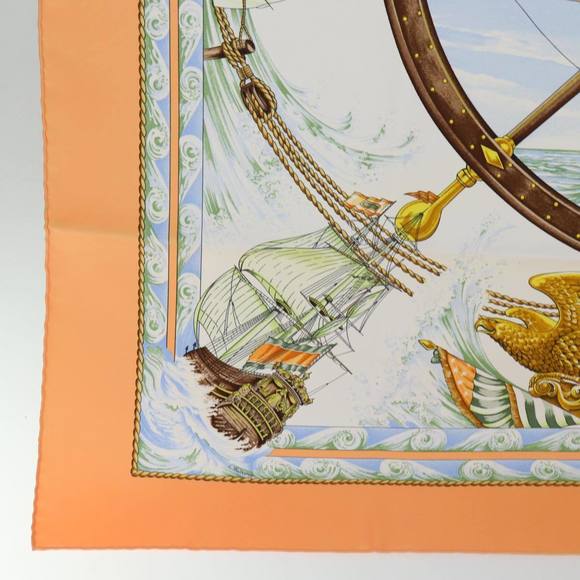 HERMES Carre 90 vive le vent Scarf Silk Orange Auth ki4369 - Picture 8 of 15